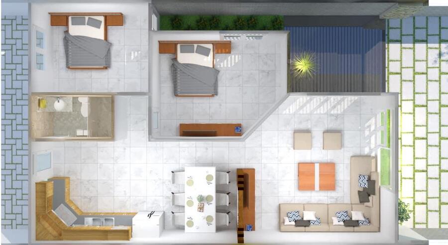 Bản vẽ thiết kế mẫu nhà cấp 4 có 2 phòng ngủ chi phí 100 triệu giá rẻ
